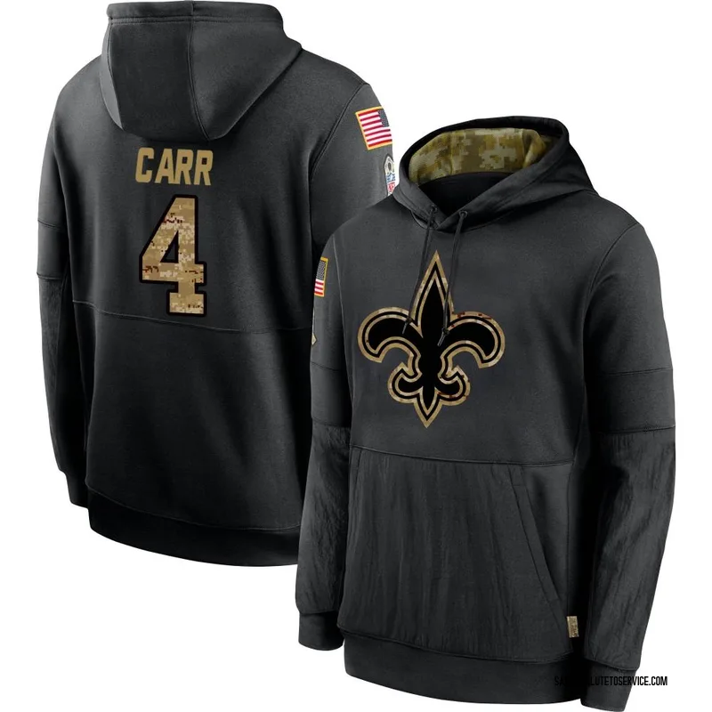Men's Derek Carr New Orleans Saints Black 2020 Salute to Service Sideline Performance Pullover Hoodie