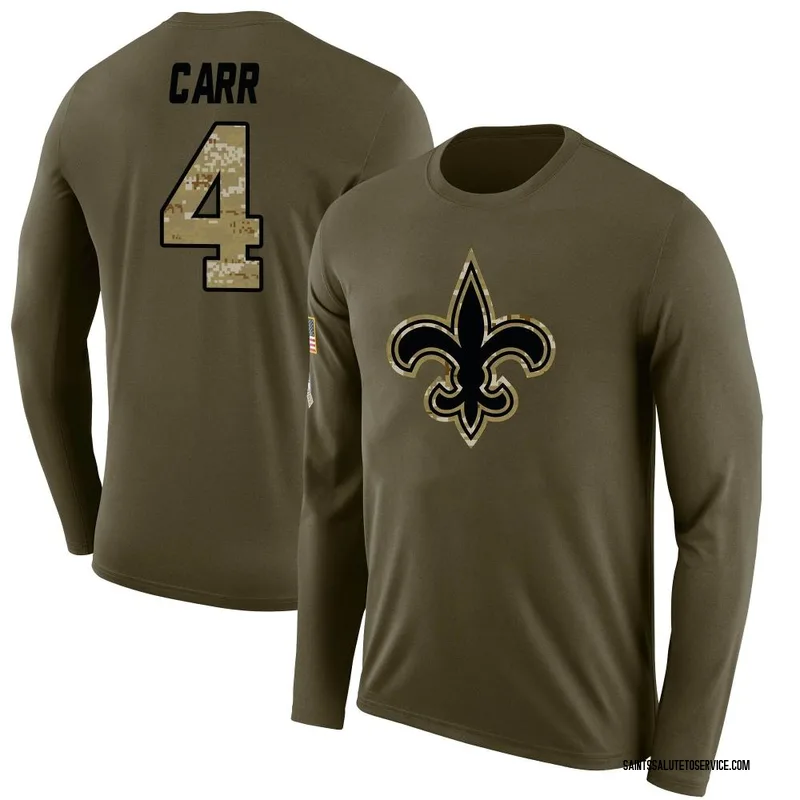 Youth Derek Carr New Orleans Saints Legend Olive Salute to Service Sideline Long Sleeve T-Shirt